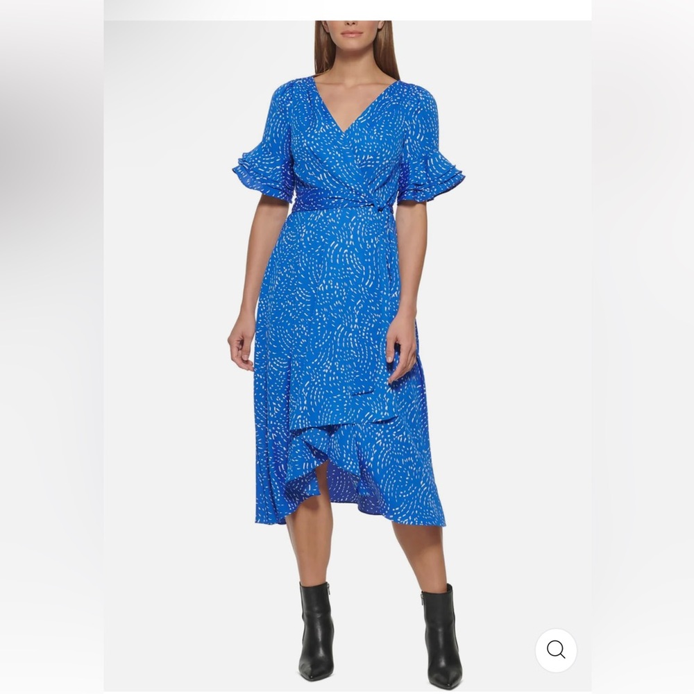 NWOT Womens Printed Ruffled Faux Wrap Dress size 2
